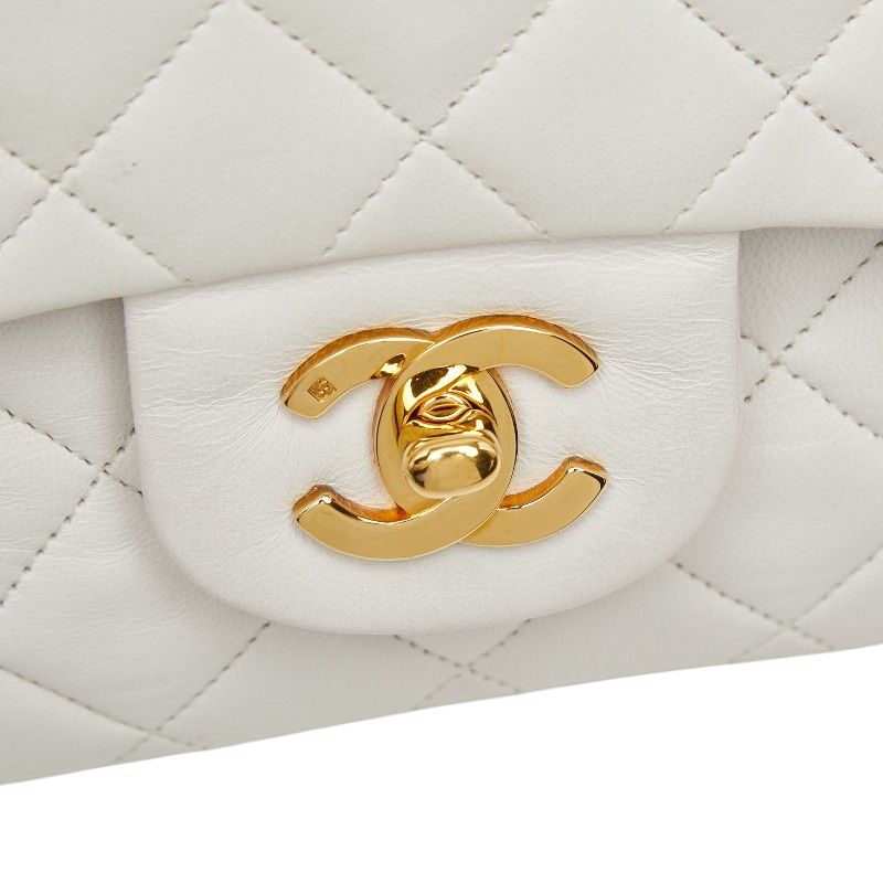 Chanel CC Logo Quilted 23 Double Flap Chain Shoulder Bag White Lambskin — view 8