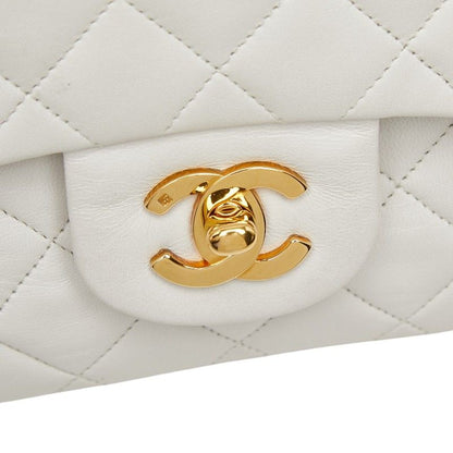 Chanel CC Logo Quilted 23 Double Flap Chain Shoulder Bag White Lambskin — view 8