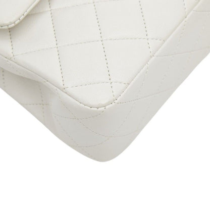 Chanel CC Logo Quilted 23 Double Flap Chain Shoulder Bag White Lambskin — view 5