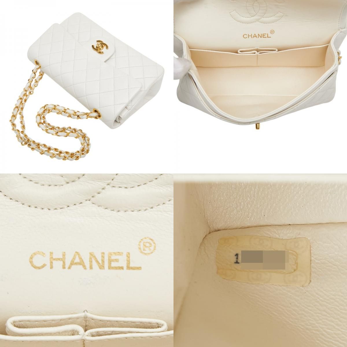 Chanel CC Logo Quilted 23 Double Flap Chain Shoulder Bag White Lambskin — view 9