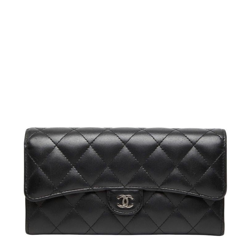 Chanel CC Logo Quilted Bifold Wallet Black Leather