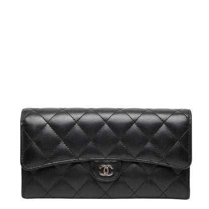 Chanel CC Logo Quilted Bifold Wallet Black Leather