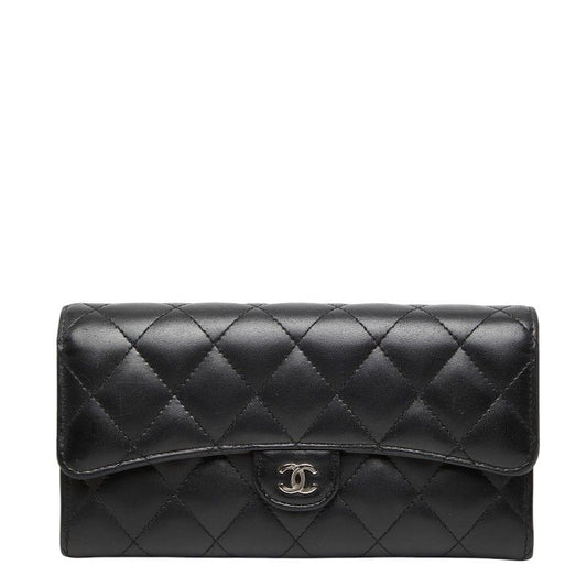 Chanel CC Logo Quilted Bifold Wallet Black Leather