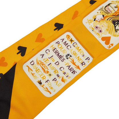 Hermes Twill Jeu de Cartes Cart Playing Cards Scarf Orange Silk — view 3