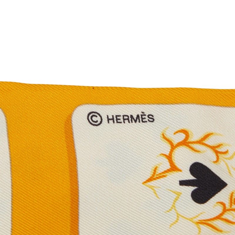 Hermes Twill Jeu de Cartes Cart Playing Cards Scarf Orange Silk — view 4