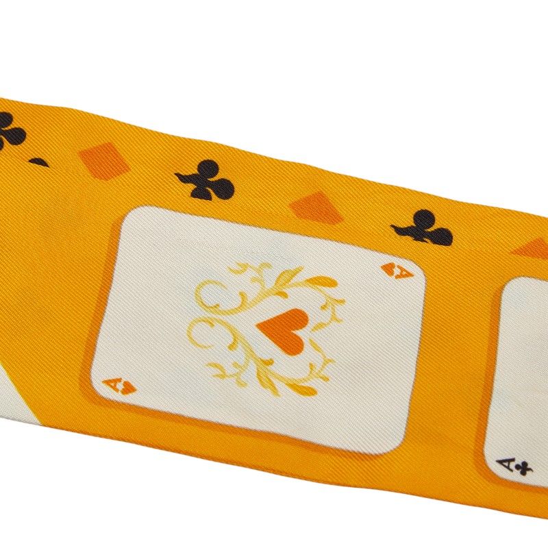 Hermes Twill Jeu de Cartes Cart Playing Cards Scarf Orange Silk — view 2