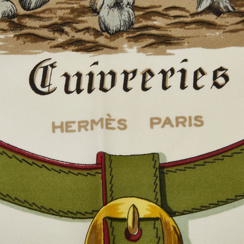 Hermes Carre 90 Cuivreries Copperwork Scarf Green White Bordeaux Silk — view 2