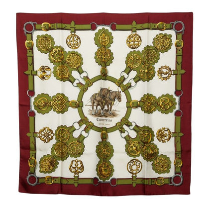 Hermes Carre 90 Cuivreries Copperwork Scarf Green White Bordeaux Silk