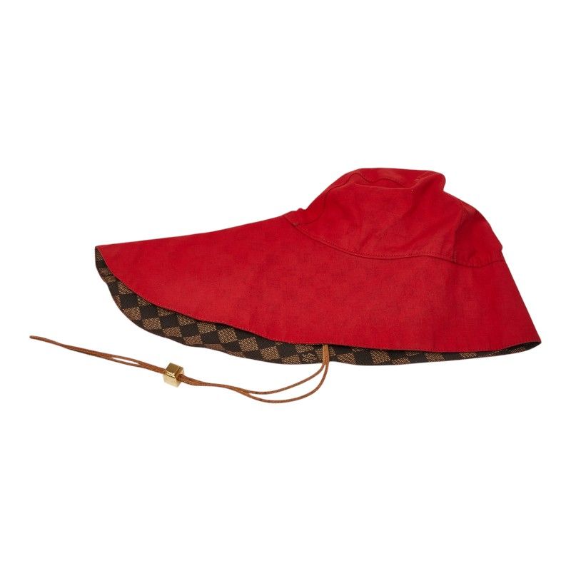 Louis Vuitton Damier Wide Brim Hat Sunshade S Red Brown Cotton