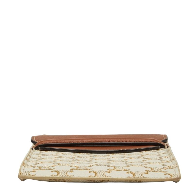 Celine Triomphe Phone Pouch Mini Pochette Shoulder White Brown Leather — view 3