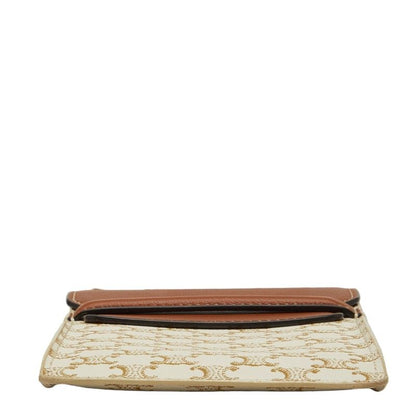 Celine Triomphe Phone Pouch Mini Pochette Shoulder White Brown Leather — view 3