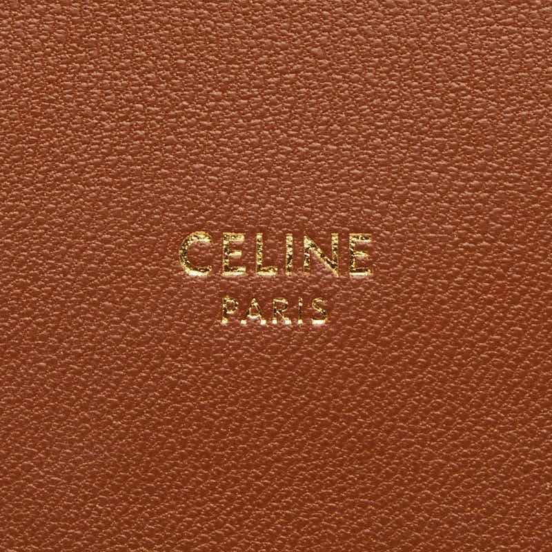 Celine Triomphe Phone Pouch Mini Pochette Shoulder White Brown Leather — view 8