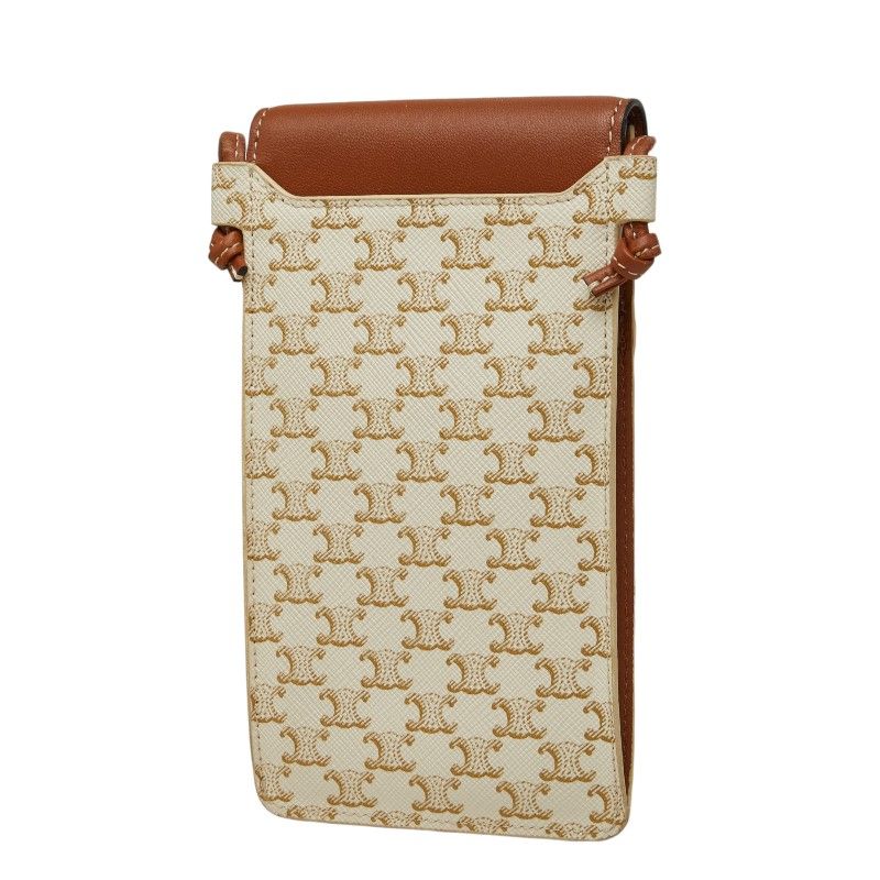 Celine Triomphe Phone Pouch Mini Pochette Shoulder White Brown Leather — view 2