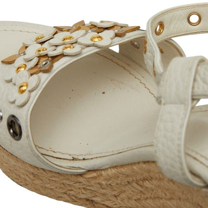 Louis Vuitton Flower Wedge Sole Sandals Espadrilles 35.5 White Leather Jute — view 6