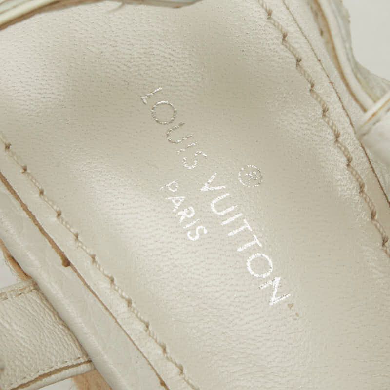 Louis Vuitton Flower Wedge Sole Sandals Espadrilles 35.5 White Leather Jute — view 7