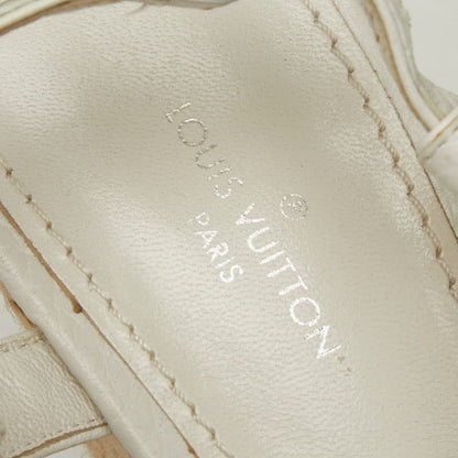 Louis Vuitton Flower Wedge Sole Sandals Espadrilles 35.5 White Leather Jute — view 7