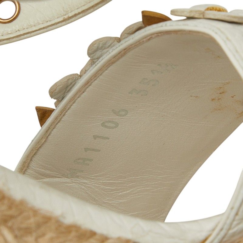 Louis Vuitton Flower Wedge Sole Sandals Espadrilles 35.5 White Leather Jute — view 8