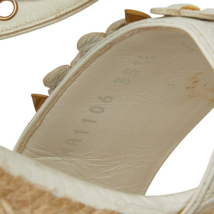 Louis Vuitton Flower Wedge Sole Sandals Espadrilles 35.5 White Leather Jute — view 8