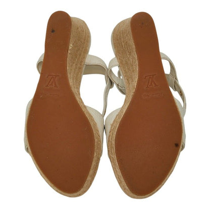 Louis Vuitton Flower Wedge Sole Sandals Espadrilles 35.5 White Leather Jute — view 5