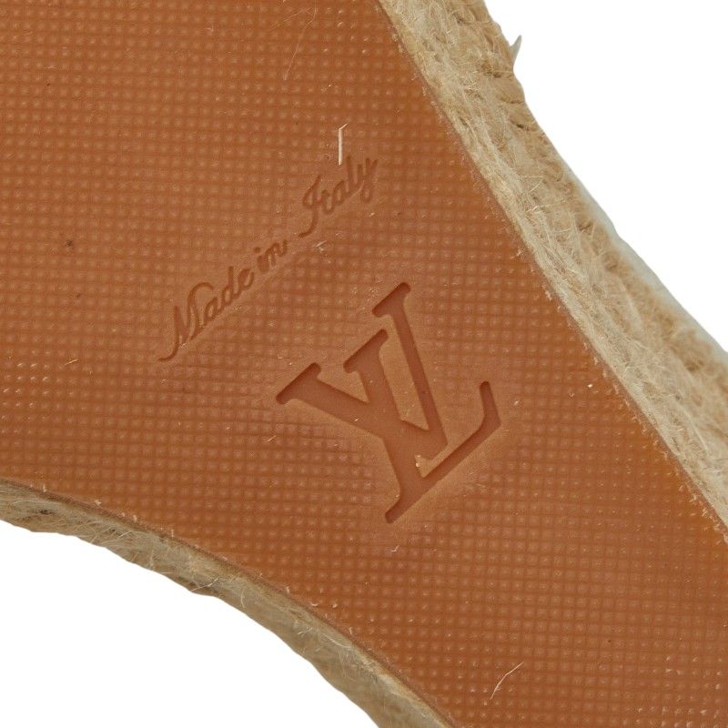 Louis Vuitton Flower Wedge Sole Sandals Espadrilles 35.5 White Leather Jute — view 9