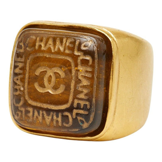 Chanel CC Logo Gripoix Vintage Ring Gold Plated