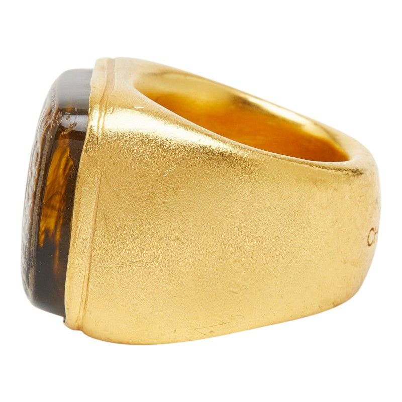 Chanel CC Logo Gripoix Vintage Ring Gold Plated — view 3