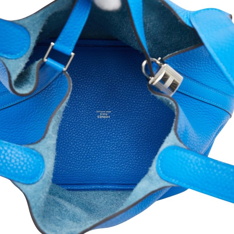 Hermes Picotin Lock MM Handbag Blue Indra Silver Taurillon Clemence — view 8