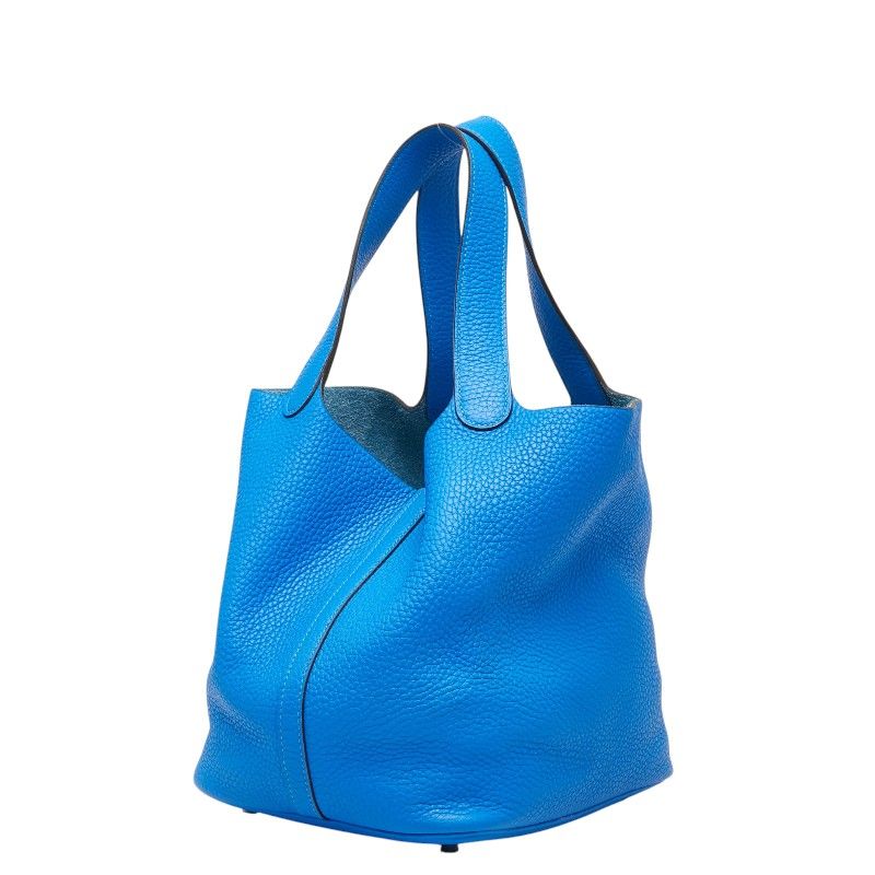Hermes Picotin Lock MM Handbag Blue Indra Silver Taurillon Clemence — view 2