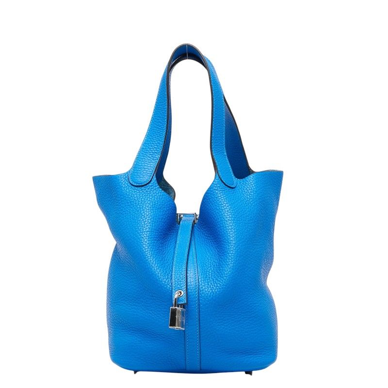 Hermes Picotin Lock MM Handbag Blue Indra Silver Taurillon Clemence