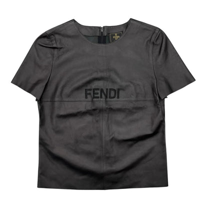 Fendi Short Sleeve T-Shirt Logo 42 Leather Black