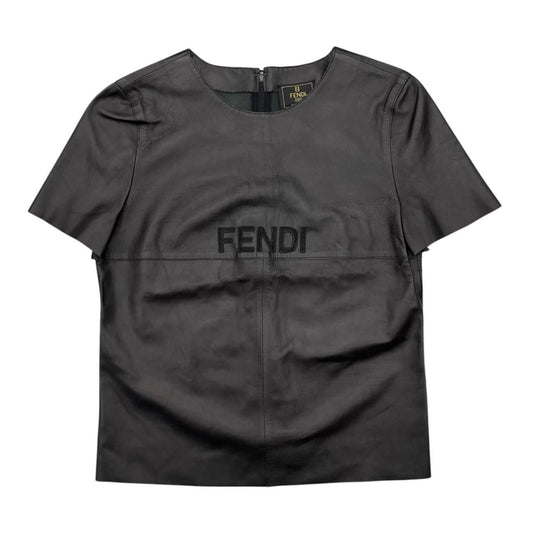Fendi Short Sleeve T-Shirt Logo 42 Leather Black
