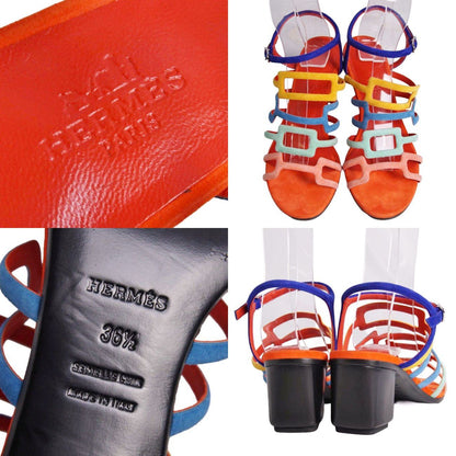 Hermes Sandals Strap Suede Leather Heels — view 9