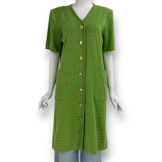 Saint Laurent Gold Button Long Knit Cardigan L Green