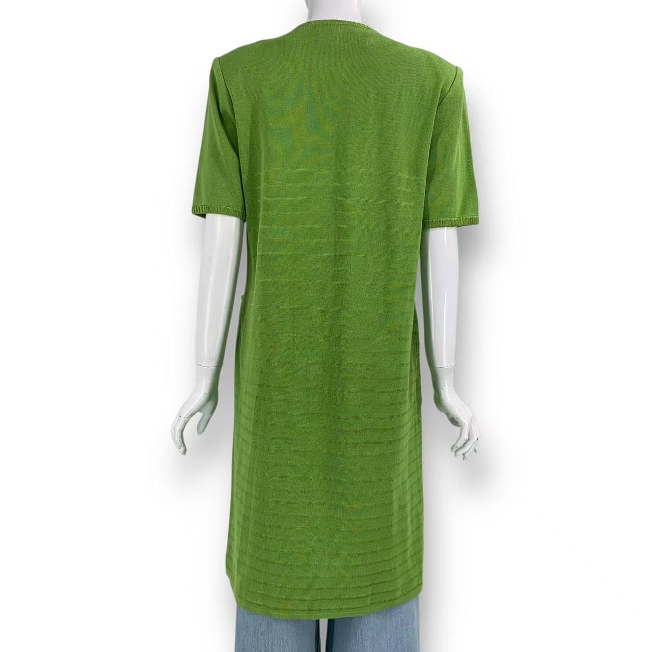 Saint Laurent Gold Button Long Knit Cardigan L Green — view 2