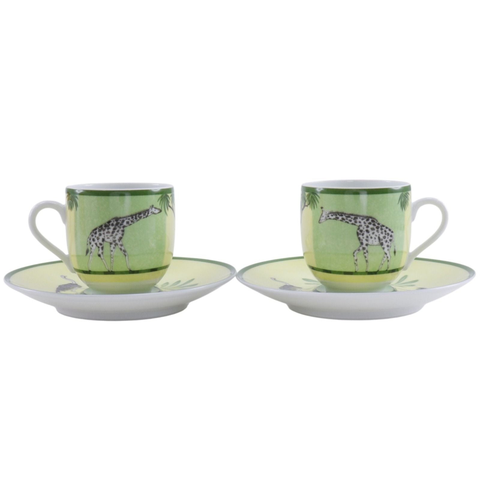 Hermes Green Demitasse Cup & Saucer Pair Set Africa Ceramic Yellow Tableware