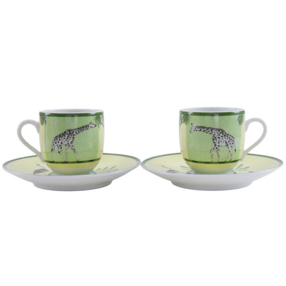 Hermes Green Demitasse Cup & Saucer Pair Set Africa Ceramic Yellow Tableware