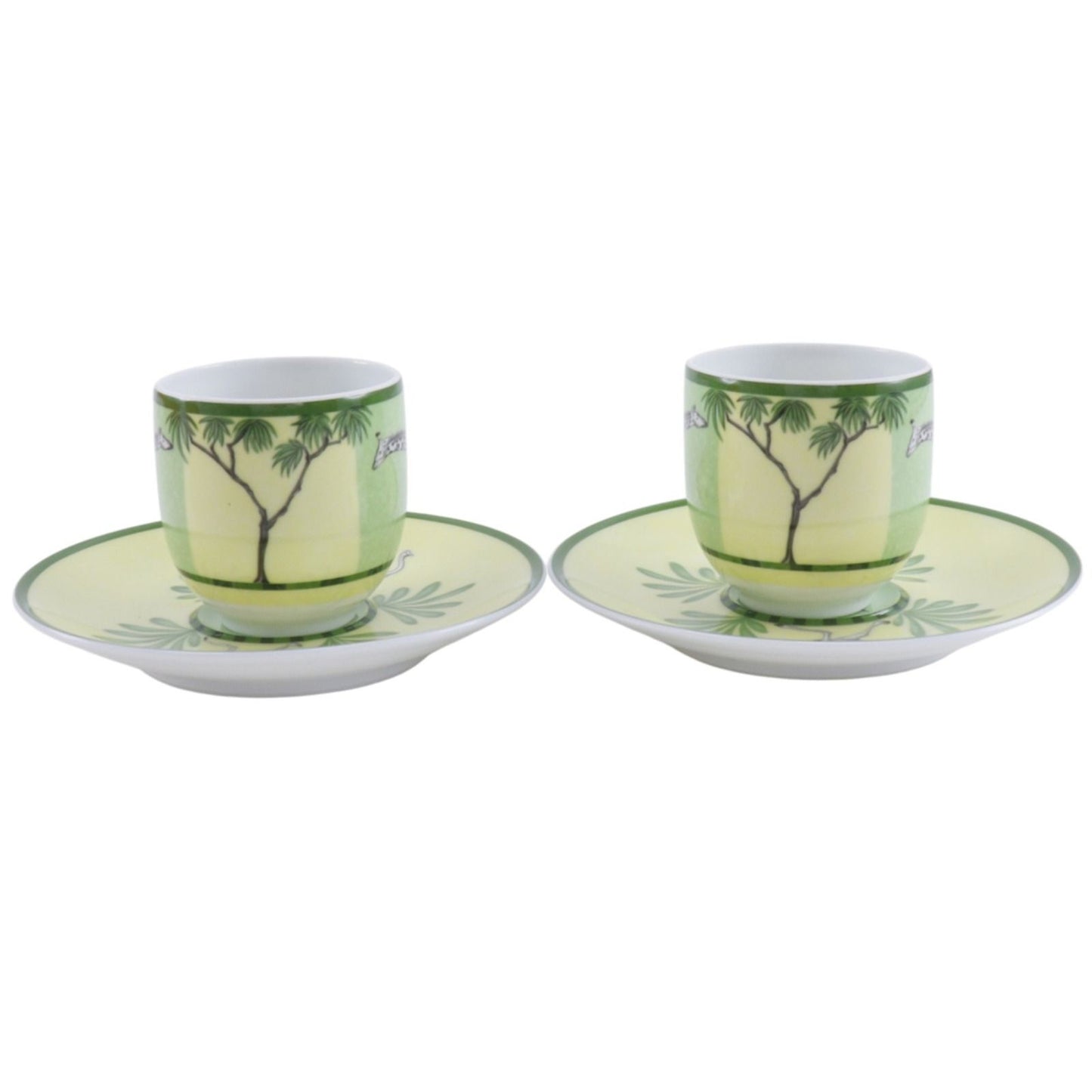 Hermes Green Demitasse Cup & Saucer Pair Set Africa Ceramic Yellow Tableware — view 2