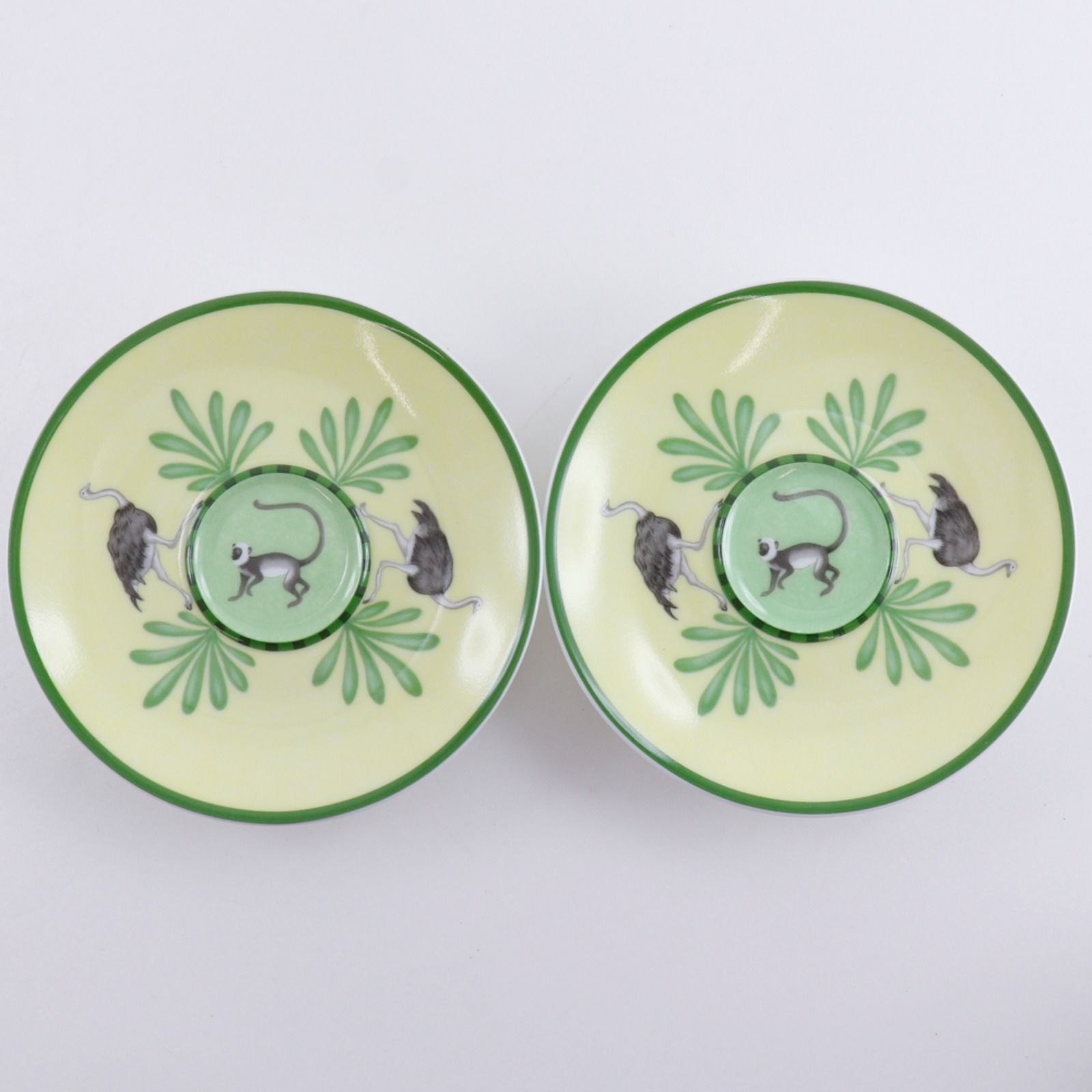 Hermes Green Demitasse Cup & Saucer Pair Set Africa Ceramic Yellow Tableware — view 6