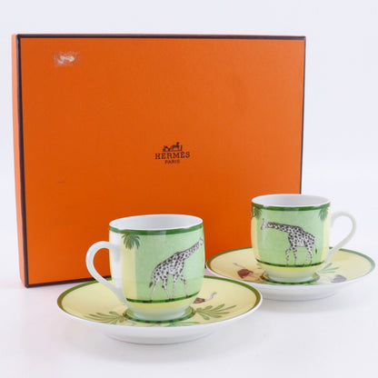 Hermes Green Demitasse Cup & Saucer Pair Set Africa Ceramic Yellow Tableware — view 9