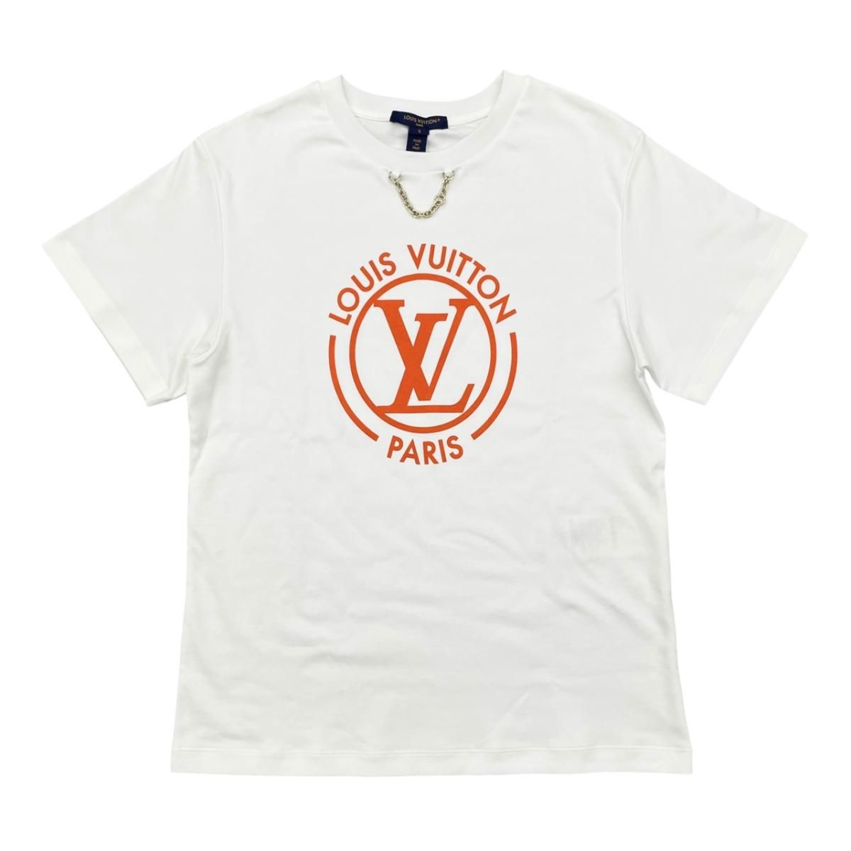 Louis Vuitton Short Sleeve T-Shirt Flocked LV Uol S Cotton Chain Logo White