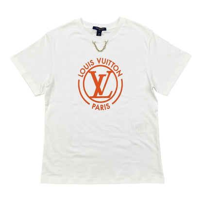 Louis Vuitton Short Sleeve T-Shirt Flocked LV Uol S Cotton Chain Logo White