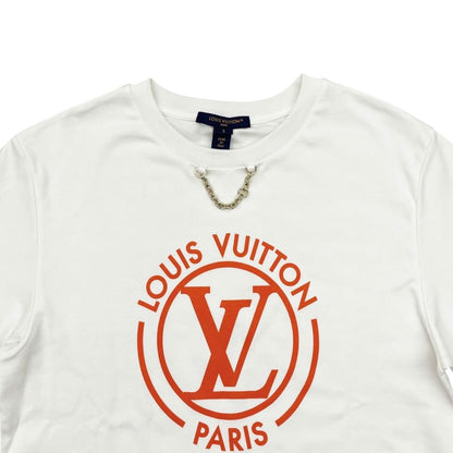 Louis Vuitton Short Sleeve T-Shirt Flocked LV Uol S Cotton Chain Logo White — view 3