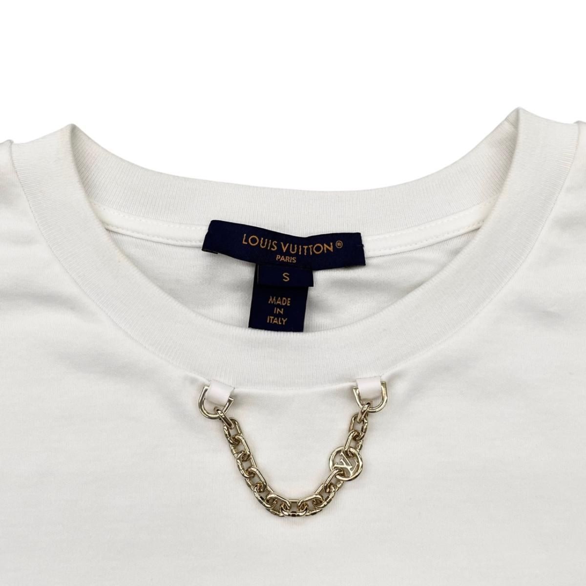 Louis Vuitton Short Sleeve T-Shirt Flocked LV Uol S Cotton Chain Logo White — view 7