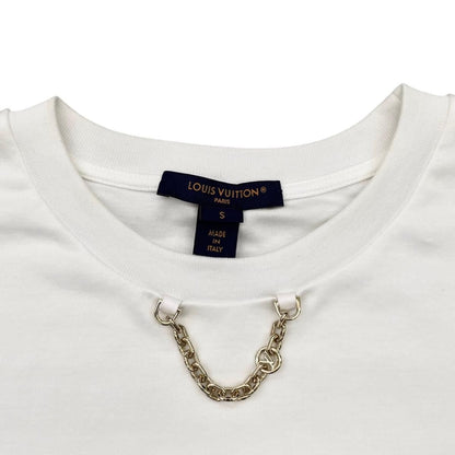 Louis Vuitton Short Sleeve T-Shirt Flocked LV Uol S Cotton Chain Logo White — view 7