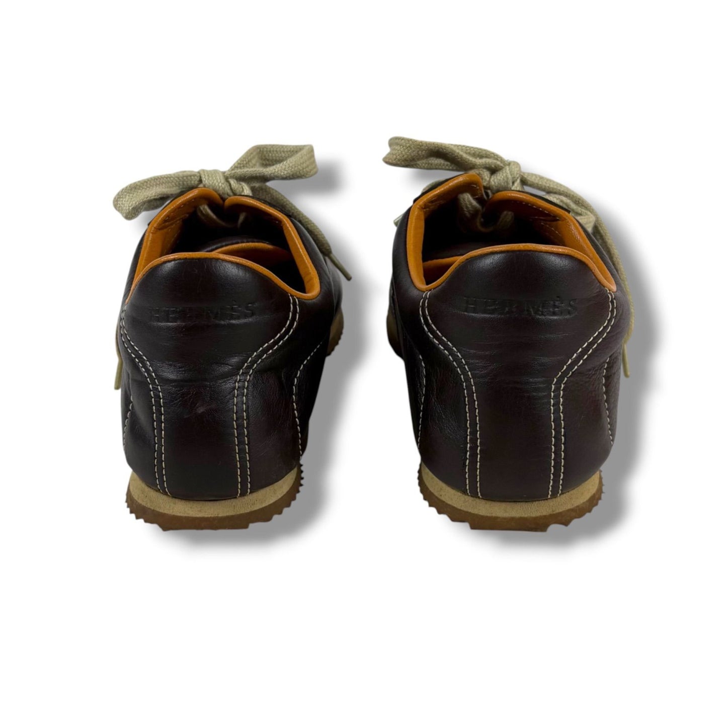 Hermes Quick Low Cut Sneakers Logo Leather Dark Brown 35 Half — view 5