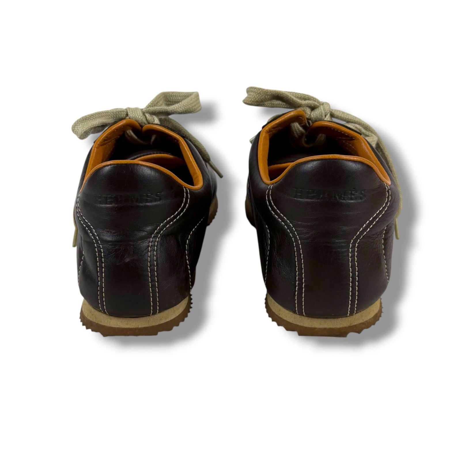 Hermes Quick Low Cut Sneakers Logo Leather Dark Brown 35 Half — view 5