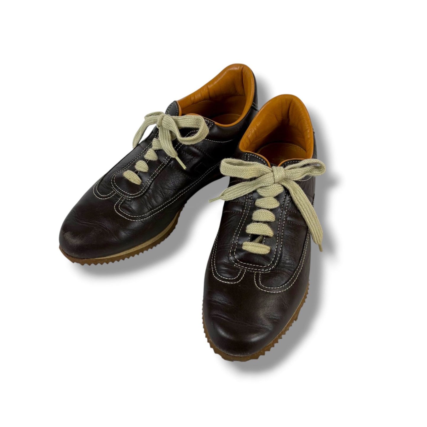 Hermes Quick Low Cut Sneakers Logo Leather Dark Brown 35 Half — view 2