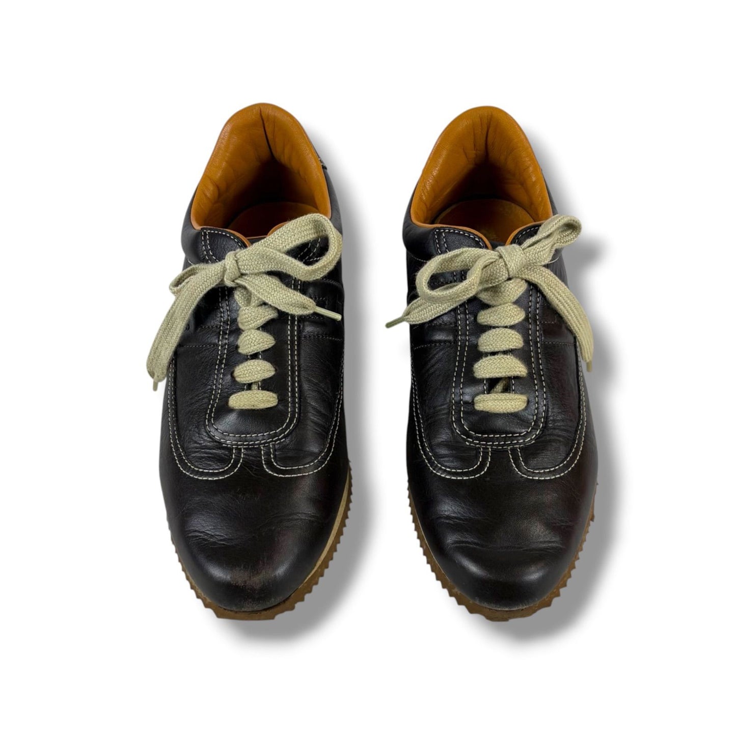 Hermes Quick Low Cut Sneakers Logo Leather Dark Brown 35 Half — view 4
