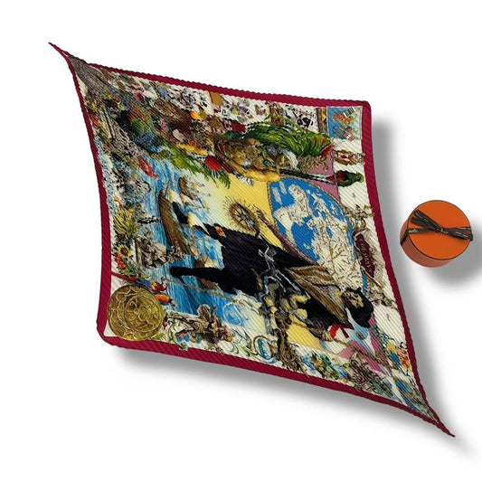 Hermes Scarf Pleated Silk les Ameriques Colombvs Americas Multicolor