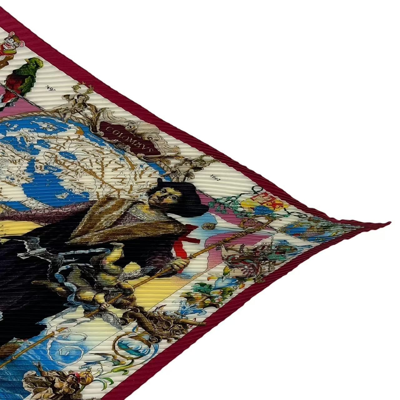 Hermes Scarf Pleated Silk les Ameriques Colombvs Americas Multicolor — view 5